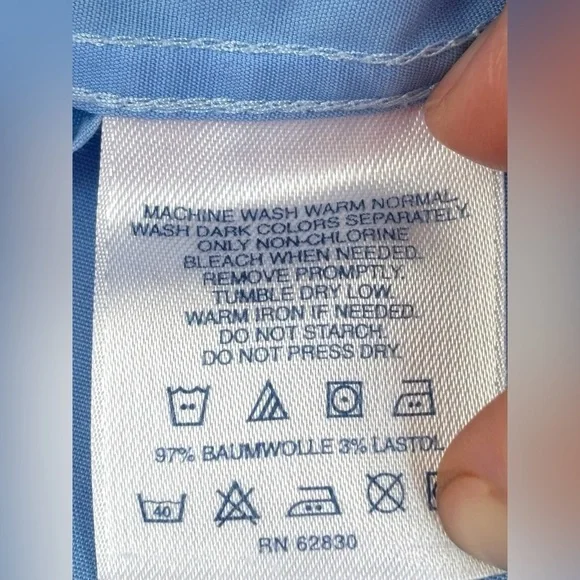 Lands’ End Mens Size 16 Solid Blue Long Sleeve Button Down Casual Collared Shirt - Picture 7 of 9